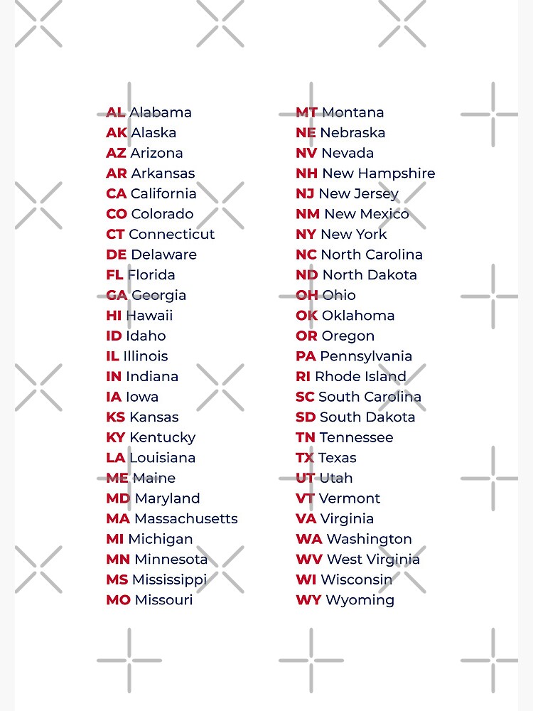 50 States List in USA – Red & Blue Edition Poster
