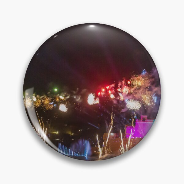 Item preview, Colorful Waterfront Fireworks Show Over Night Scene With Reflections And Illuminated Buildings designed and sold by Nmallia.