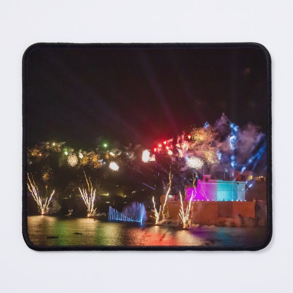 Item preview, Colorful Waterfront Fireworks Show Over Night Scene With Reflections And Illuminated Buildings designed and sold by Nmallia.