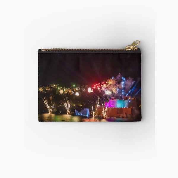 Item preview, Colorful Waterfront Fireworks Show Over Night Scene With Reflections And Illuminated Buildings designed and sold by Nmallia.