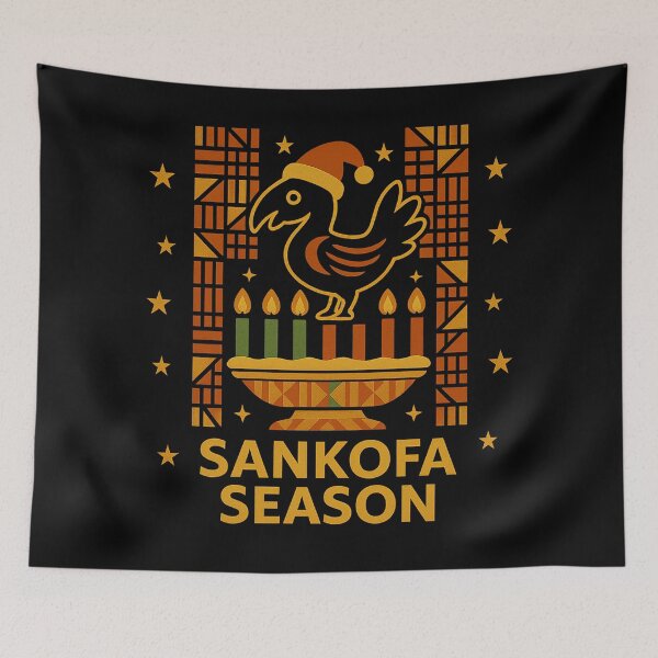 Item preview, Sankofa Season Bird & Kinara Candles Afrocentric Kwanzaa T-Shirt – Unity, Heritage & Holiday Style designed and sold by AddictiveDesign.