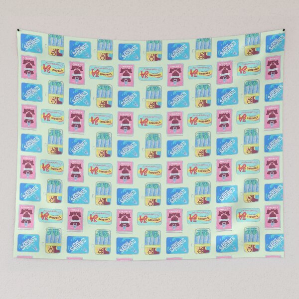 Item preview, Philadelphia Sardine Tin Fish Gouache Painting Repeating Pattern designed and sold by buccibecca.