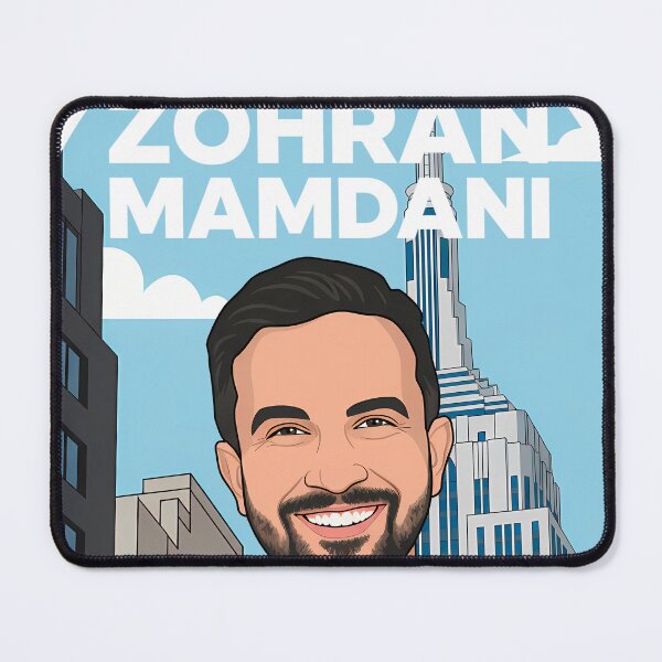 Item preview, Zohran Mamdani Cartoon Portrait – NYC Skyline Background designed and sold by WallaceSilvaART.