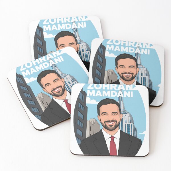 Item preview, Zohran Mamdani Cartoon Portrait – NYC Skyline Background designed and sold by WallaceSilvaART.