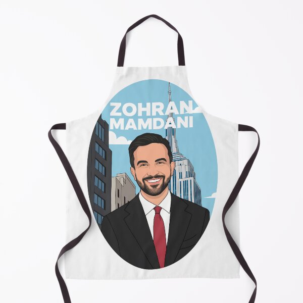 Item preview, Zohran Mamdani Cartoon Portrait – NYC Skyline Background designed and sold by WallaceSilvaART.