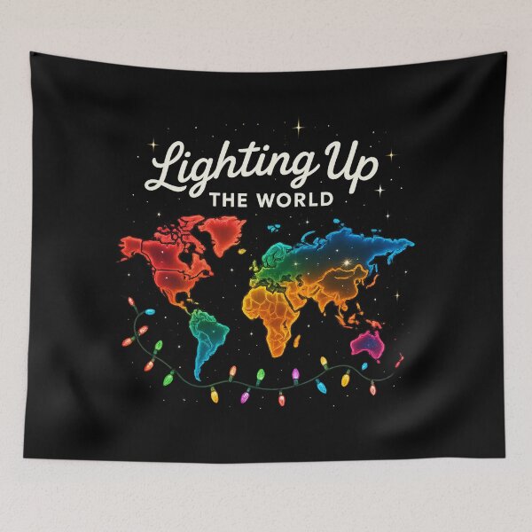 Item preview, Lighting Up the World – Colorful Neon World Map with Christmas Lights Holiday Glow Design designed and sold by AddictiveDesign.