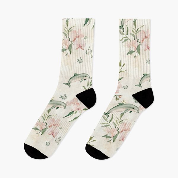 Item preview, Dolphins Blooming Pink Orchids Flowers Watercolor All Over designed and sold by Feeling Artsy.