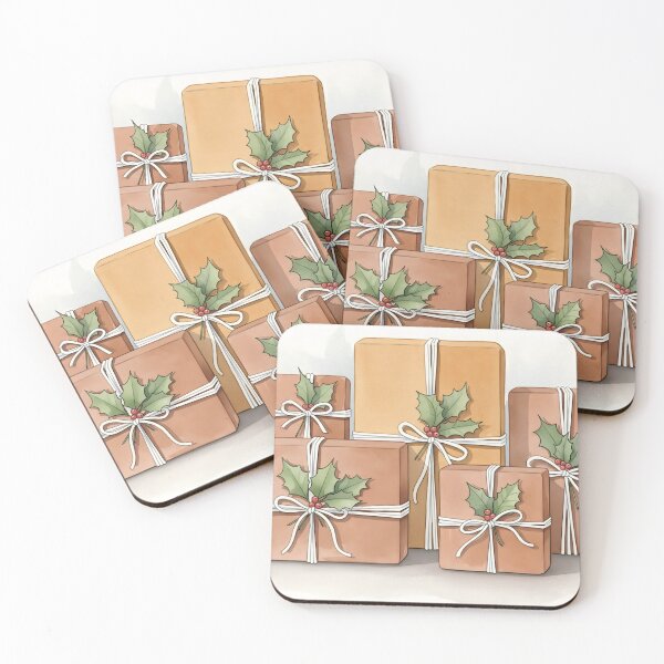 Item preview, Stacked holiday gifts wrapped in rustic paper and holly designed and sold by homydesign.