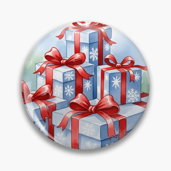 Item preview, Stacked blue snowflake presents with red ribbons designed and sold by homydesign.
