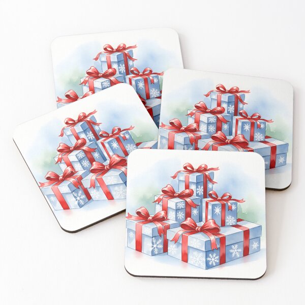 Item preview, Stacked blue snowflake presents with red ribbons designed and sold by homydesign.