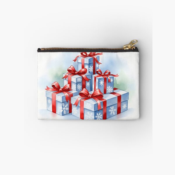 Item preview, Stacked blue snowflake presents with red ribbons designed and sold by homydesign.