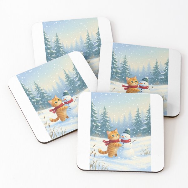 Item preview, Orange Cat Building a Snowman designed and sold by Cherry Dreams.