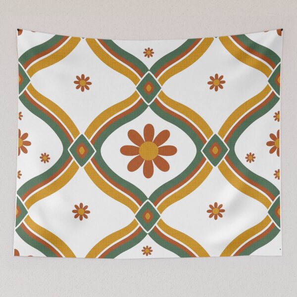 Item preview, Terracotta Mustard Angled Wavy Daisy Ogee Seamless Pattern designed and sold by Searching ideas.