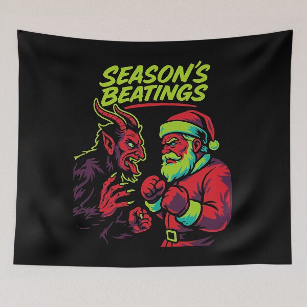 Item preview, Season’s Beatings Santa vs Krampus Retro Fight Design designed and sold by Victor Shadehorn.