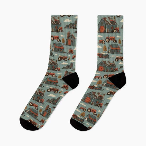 Item preview, Tractors, Barns in blues and clouds designed and sold by LittleShopOrion.