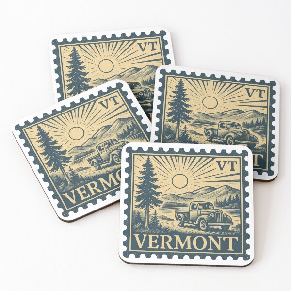 Item preview, Vermont Vintage Stamp Design - Pines & Pickups designed and sold by Automotive Art by Greg.