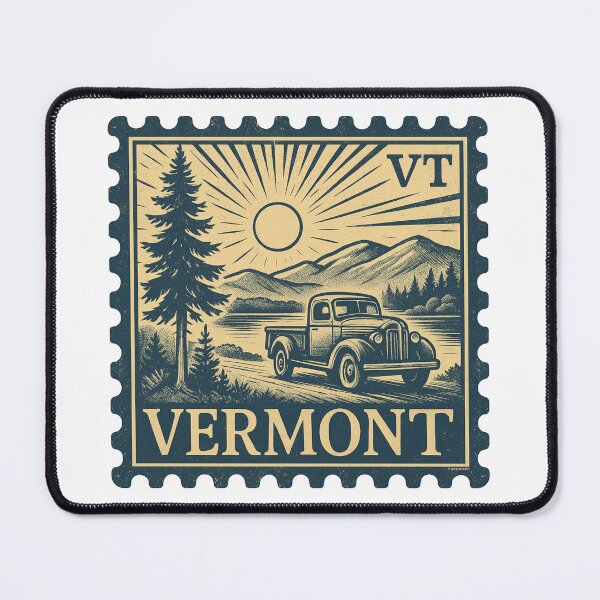 Item preview, Vermont Vintage Stamp Design - Pines & Pickups designed and sold by Automotive Art by Greg.