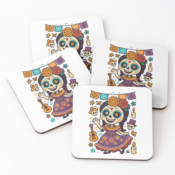 Item preview, Día de los Muertos Girl – Cute Sugar Skull Folk Art Illustration designed and sold by inkoutninja.