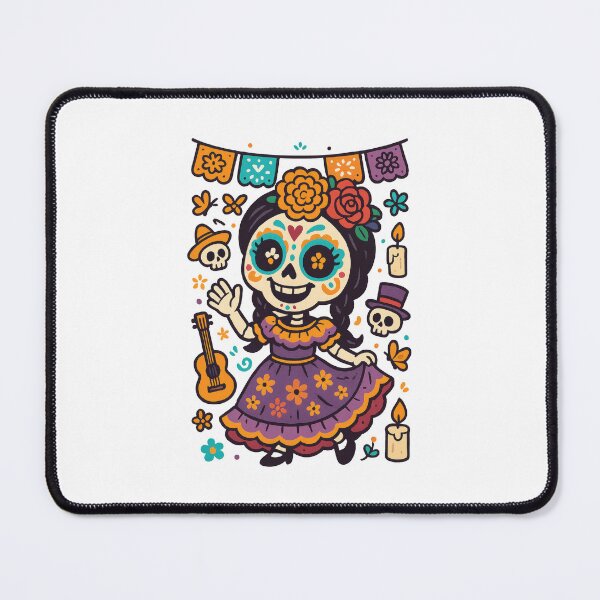 Item preview, Día de los Muertos Girl – Cute Sugar Skull Folk Art Illustration designed and sold by inkoutninja.