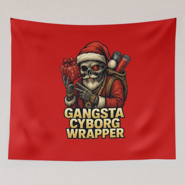 Item preview, Gangsta Cyborg Wrapper – Santa Mecha Skull Christmas Art designed and sold by Thaivi Design.