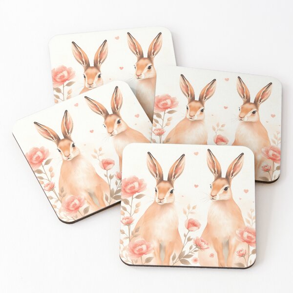 Item preview, Soft Peach Hares & Peonies Artwork designed and sold by sharon1210.