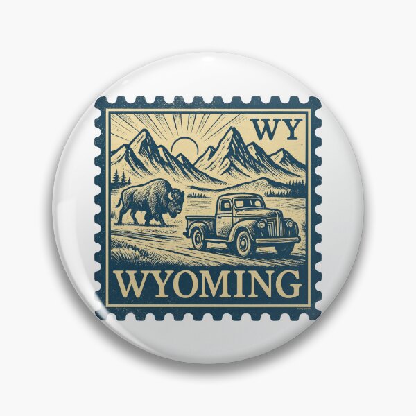 Artikelvorschau, Vintage-Briefmarkendesign aus Wyoming – Bison und Nebenstraßen entworfen und verkauft von Automotive Art by Greg.