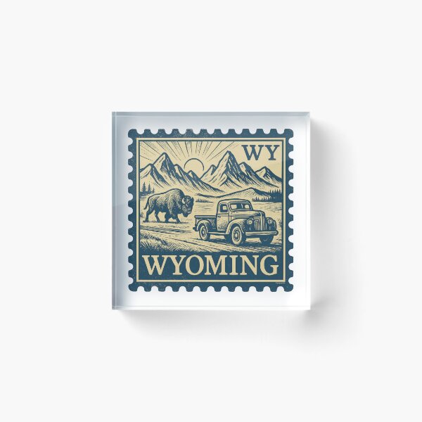 Item preview, Wyoming Vintage Stamp Design - Bison & Backroads designed and sold by Automotive Art by Greg.