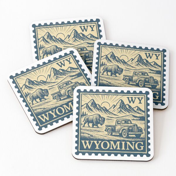 Item preview, Wyoming Vintage Stamp Design - Bison & Backroads designed and sold by Automotive Art by Greg.
