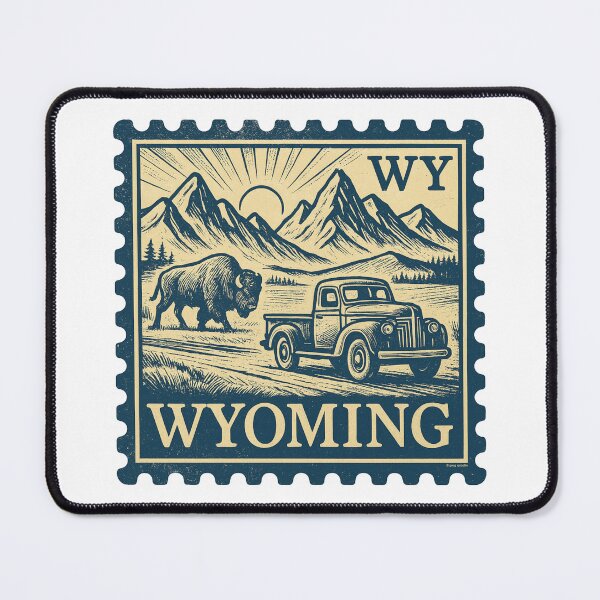 Item preview, Wyoming Vintage Stamp Design - Bison & Backroads designed and sold by Automotive Art by Greg.