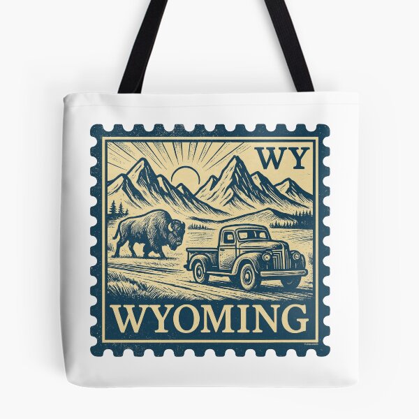 Item preview, Wyoming Vintage Stamp Design - Bison & Backroads designed and sold by Automotive Art by Greg.
