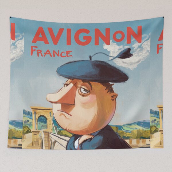 Item preview, Avignon, France Travel Poster | French Character on Bridge  designed and sold by LeQuirks.