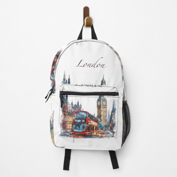 Item preview, London Watercolor Street Scene with Red Bus designed and sold by Evan-Tees.