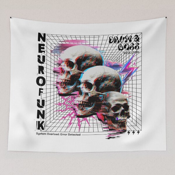 Item preview, NEUROFUNK  - Dnb 3 Skullz Glitch (White) designed and sold by Discothreadz.
