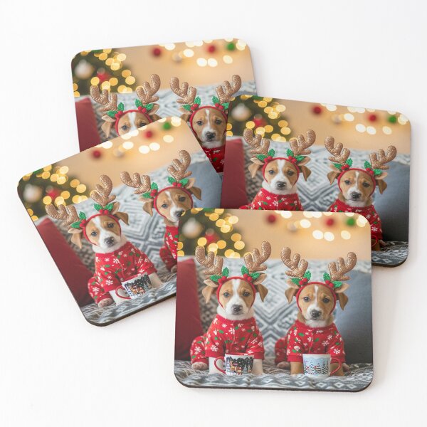 Item preview, Cozy Christmas Reindeer Puppies – Cute Holiday Scene with Festive Pajamas and Warm Lights designed and sold by PixelVibe782.