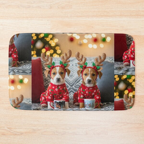 Item preview, Cozy Christmas Reindeer Puppies – Cute Holiday Scene with Festive Pajamas and Warm Lights designed and sold by PixelVibe782.