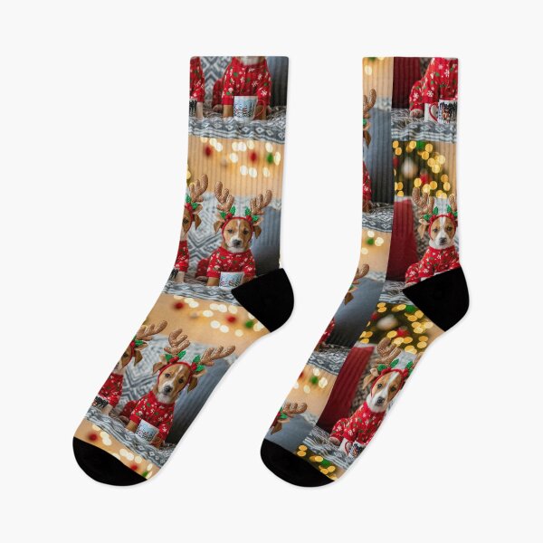 Item preview, Cozy Christmas Reindeer Puppies – Cute Holiday Scene with Festive Pajamas and Warm Lights designed and sold by PixelVibe782.