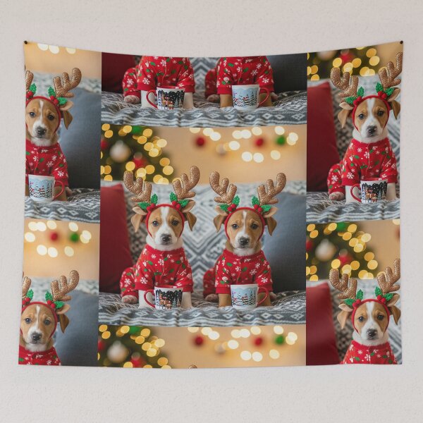Item preview, Cozy Christmas Reindeer Puppies – Cute Holiday Scene with Festive Pajamas and Warm Lights designed and sold by PixelVibe782.