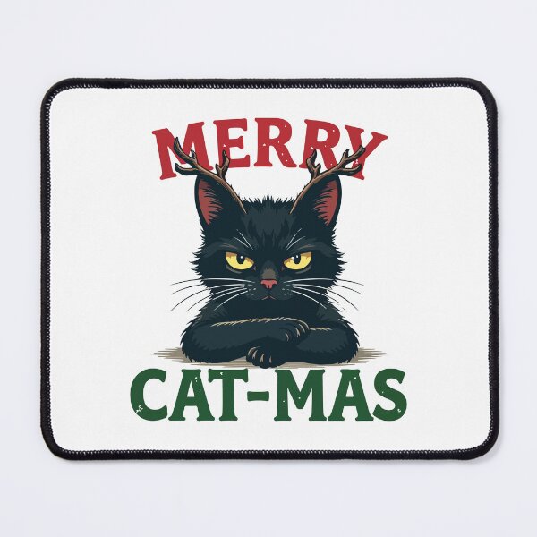 Item preview, MERRY CAT-MAS - Black Cat with Horns Festive Holiday Graphic designed and sold by Design-Pro-21.