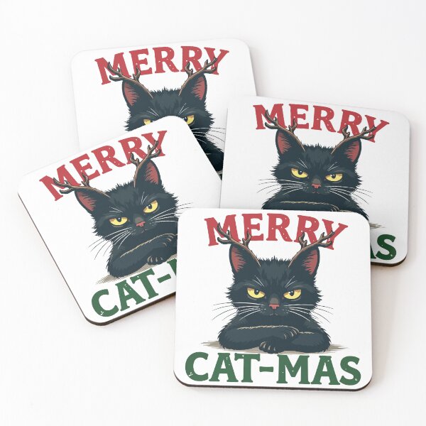 Item preview, MERRY CAT-MAS - Black Cat with Horns Festive Holiday Graphic designed and sold by Design-Pro-21.
