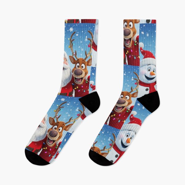 Item preview, Joyful Christmas Trio – Santa, Reindeer, and Snowman Singing Together in a Festive Winter Scene designed and sold by PixelVibe782.