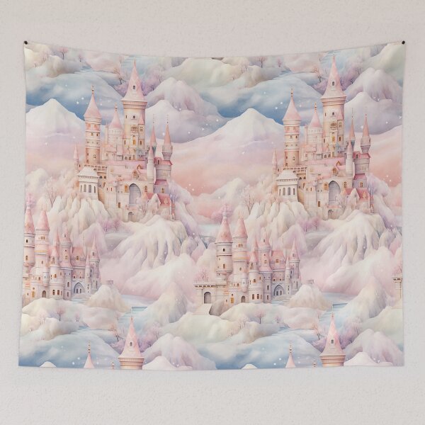 Item preview, Delicate pastel fantasy landscape with fairytale castles designed and sold by GabbyKI261.