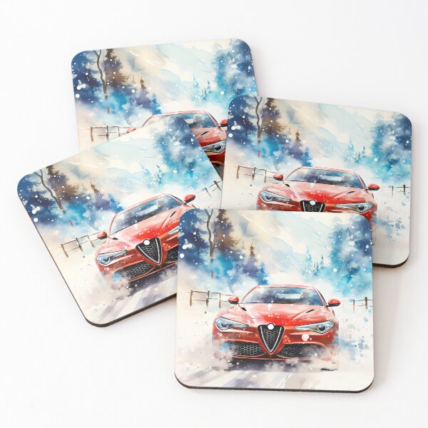 Item preview, Red Sports Sedan Charges Through Winter Forest Landscape designed and sold by RevUpDesign.