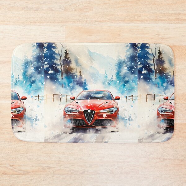 Item preview, Red Sports Sedan Charges Through Winter Forest Landscape designed and sold by RevUpDesign.
