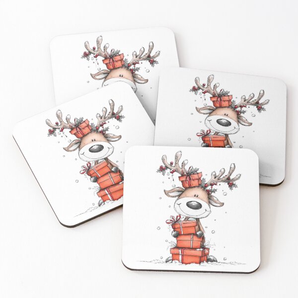 Item preview, Reindeer With Holly Antlers & Stacked Red Parcels designed and sold by QuietBloom80.