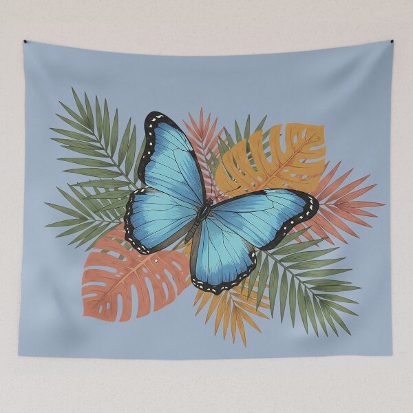 Item preview, Blue Morpho Butterfly with Tropical Leaves designed and sold by BirdsnStuff.
