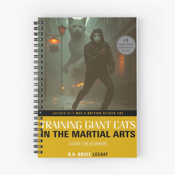Aperçu de l'œuvre Entraînement des chats géants aux arts martiaux – Guide du débutant | Affiche parodique de couverture de livre créée et vendue par Monkey Chéri Studio.
