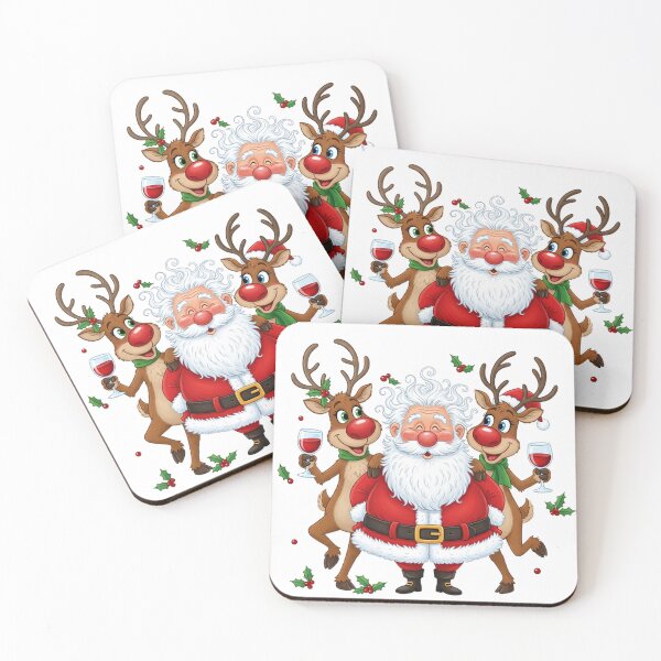 Item preview, Funny Santa and Reindeer Celebration – Cheerful Christmas Scene with Wine and Holiday Laughter designed and sold by PixelVibe782.