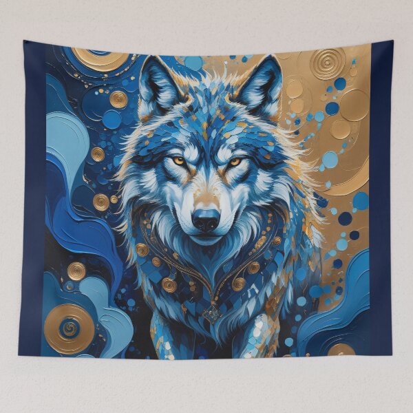 Item preview, "Golden Blue Wolf", "Mystic Wolf of the Stars" designed and sold by KiraChie.