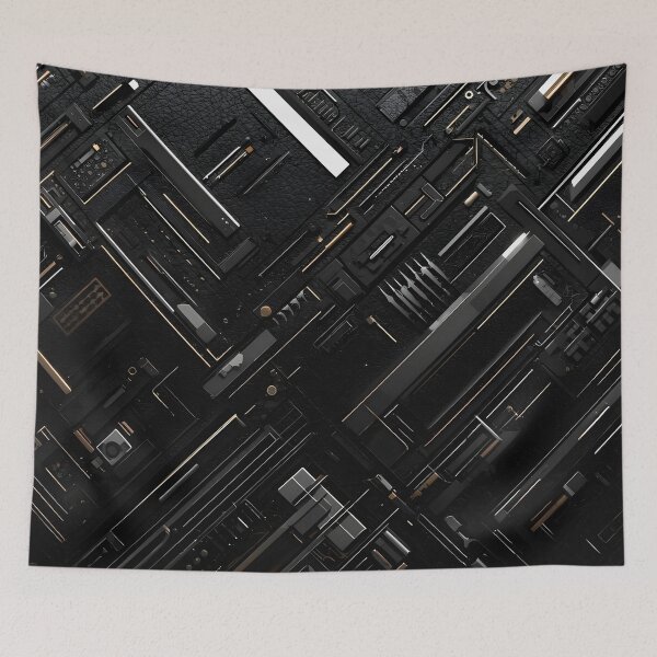 Item preview, Black Gold Techno-Geometric Surface Art designed and sold by SurfaceCraft Studio.