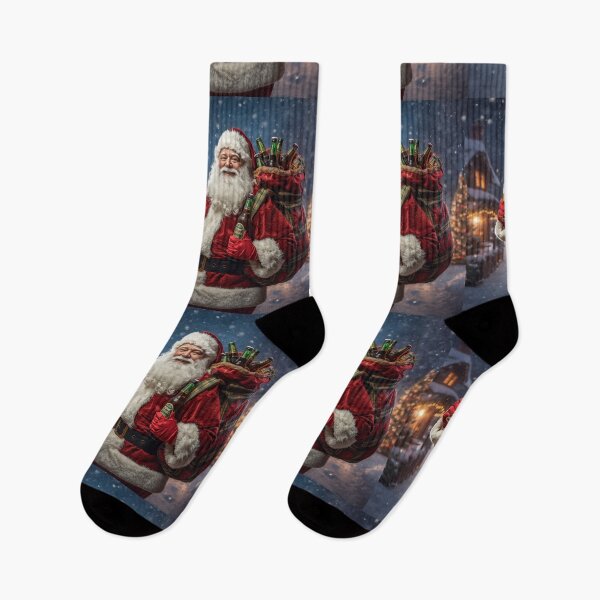 Item preview, Santa Claus Christmas Cheer – Festive Holiday Scene with Beer, Snow, and Cozy Winter Lights designed and sold by PixelVibe782.